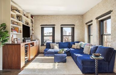 Like New Restoration Hardware Blue Velvet Sectional Sofa 108 inch