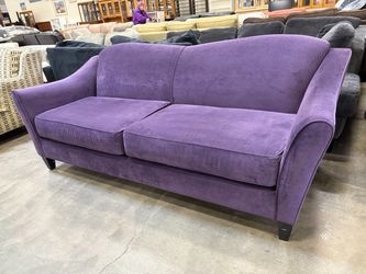 Royal Purple Microplush Camelback Wide Seat Sofa with Sloped Arms