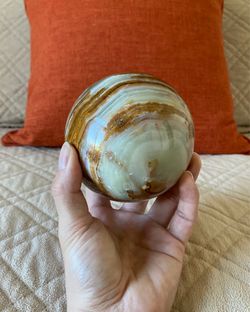 Large Banded Green Onyx Stone Crystal Sphere w/ Flat Base (Grade B) (3.168 lbs.  |  1.437 Kilograms)