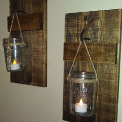 Rustic wall hanging candle holders