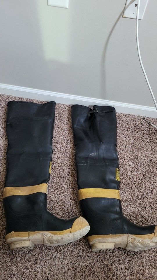 ranger firemaster hip boots vintage fireman bunker turnout size 10 cracks firefighter vintage