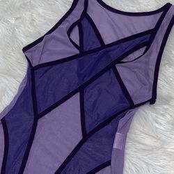 Women's Sleeveless Sheer Bodysuit Cut Out Leotard Sheer Mesh Patchwork Crisscross Top