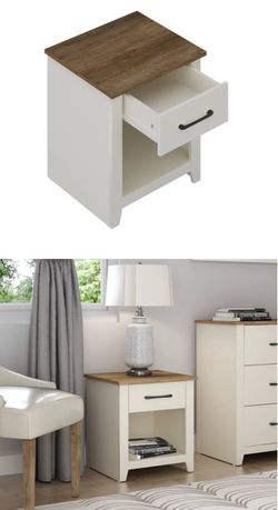 White and Wood Nightstand with Drawer