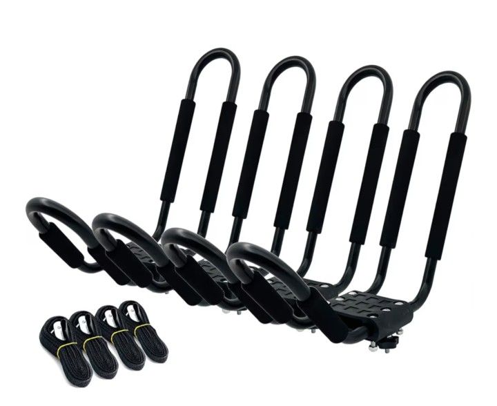 Kayak Roof Rack for 2 Kayaks Carrier, Kayak J Bar Hooks Roof Mount Racks for Universal Cars, SUV, Truck, Set of 4 Racks
