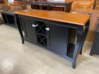 Black Sideboard with 2 Cabinets and Center Wine Rack