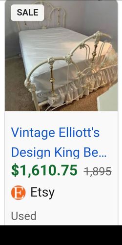 Wesley Allen Vintage Elliott's Design Queen Steel bed frame with Gold Accents