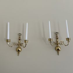 Set of Vintage Brass Double Sconces