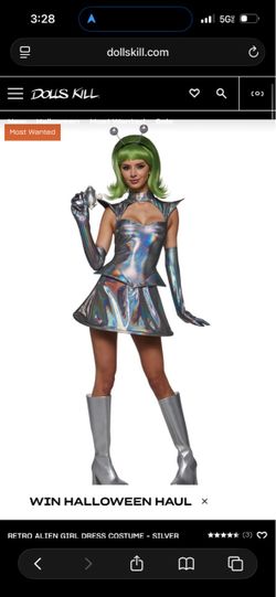 Dolls Kill Size Small Retro Alien Girl Dress Costume – Silver