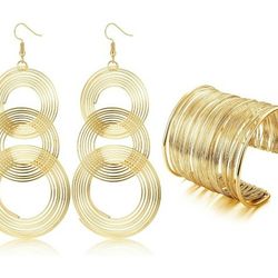 YADOCA 70s Disco Set Metal Coil Bracelets Gold Triple Swirl Disco Earrings for Women

