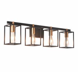 4-Light Bathroom Vanity Light – Black & Gold Farmhouse