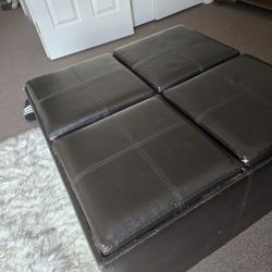 Black Leather Storage Ottoman,  Coffee Table, With Trays For Extra Space