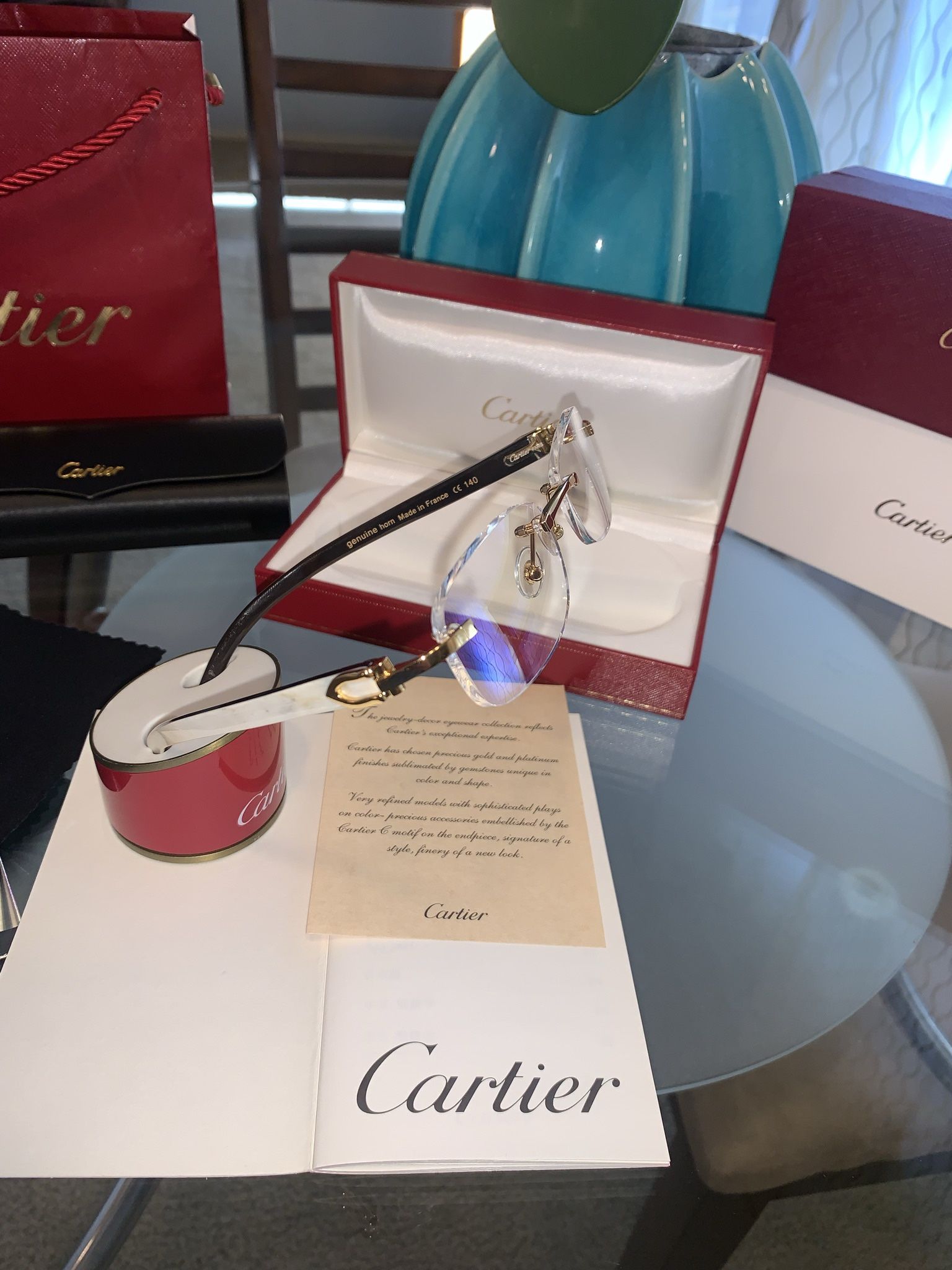Cartier C Decor White Buff 🐏🐏 Clear lens non-prescription sunglasses
