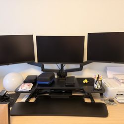 Elevating Desk and 3 monitor display with HDMI Cables