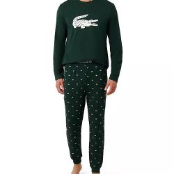 Lacoste 2-Piece Jersey Crewneck Top and Pants Pajama Set Sinople/White Size M 