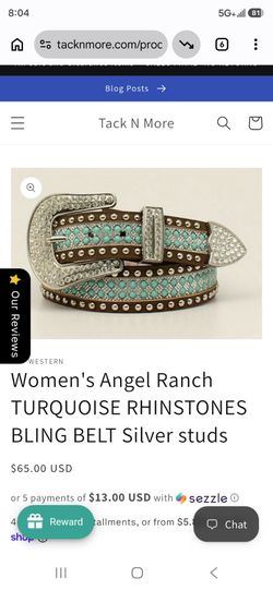 Women's Angel Ranch TURQUOISE RHINSTONES BLING BELT Silver studs