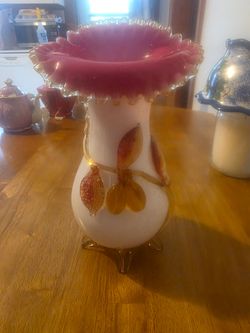 Antique Art Glass Vase with Ruffled Rim