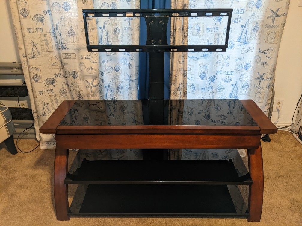 Two Shelf & Drawer Hard Wood & Glass TV Stand