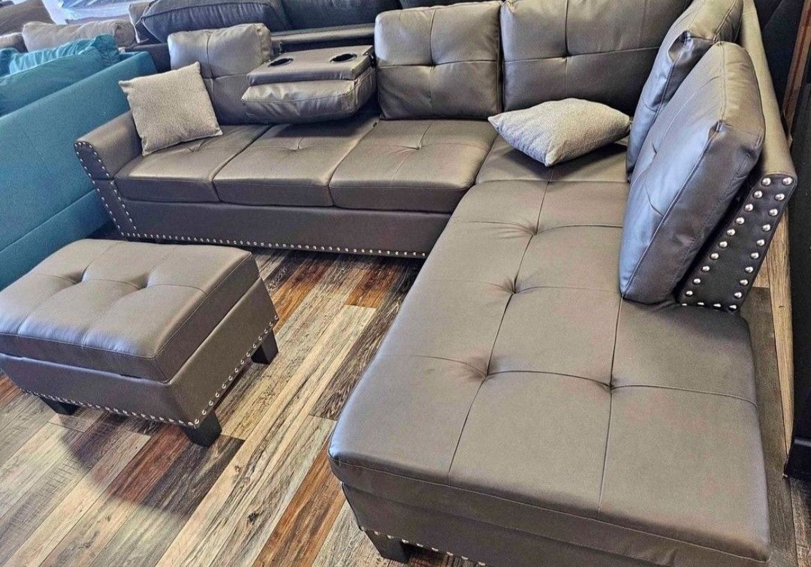 Brand new leather Sectional Sofa With Storage Ottoman