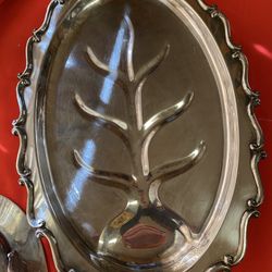 Large Silver Meat Tray Vintage TREE OF LIFE pattern