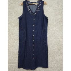 Vtg White Stag Dress Large Blue Denim Embroidered Pocket Western Modest Timeless 