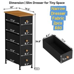 😀 2Pcs Narrow 5 Drawer Slim Storage Tower Dresser with Steel Frame & Wood Top, Black