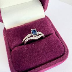 14k White Gold Sapphire & Diamond Wedding Set 