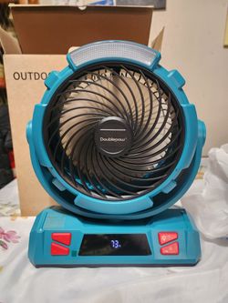 Doublepow Battery Spinning Blue Fan w/LED Light, 40000mAh Charger Emergency Power Remote Incl. (New)