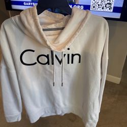 Calvin Klein  Long Sleeve Pullover Fleece Hoodie White Large 