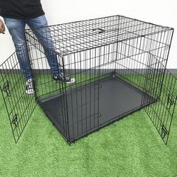 (New) $65 Folding 42” Large Dog Cage 2-Door Pet Crate Kennel  42x27x30 inches 