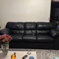Comfy Leather Couch, Black Three Seater 85 Inches Long