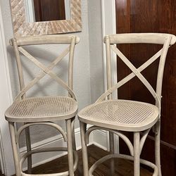 Restoration Hardware Madeline Wood and Caned Counter Stools
