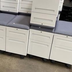 90 Matching Office Rolling File Cabinets W/ Padded Seat Top! Only $30 Ea!