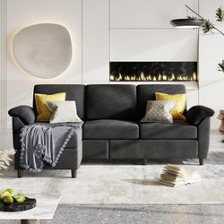 New Modular Sofa, 3 Seat by er L Shape Sectional Couch with Removable Pillows, Linen Fabric, Mid Century Small Sofa for Living Room, Apartment and Off
