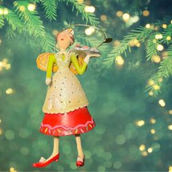 Judihuii Switzerland 2010s Bistro Waitress Fairy With Green Blouse Ornament, 5”