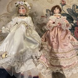 Antique Set Of Porcelain Dolls Handmade