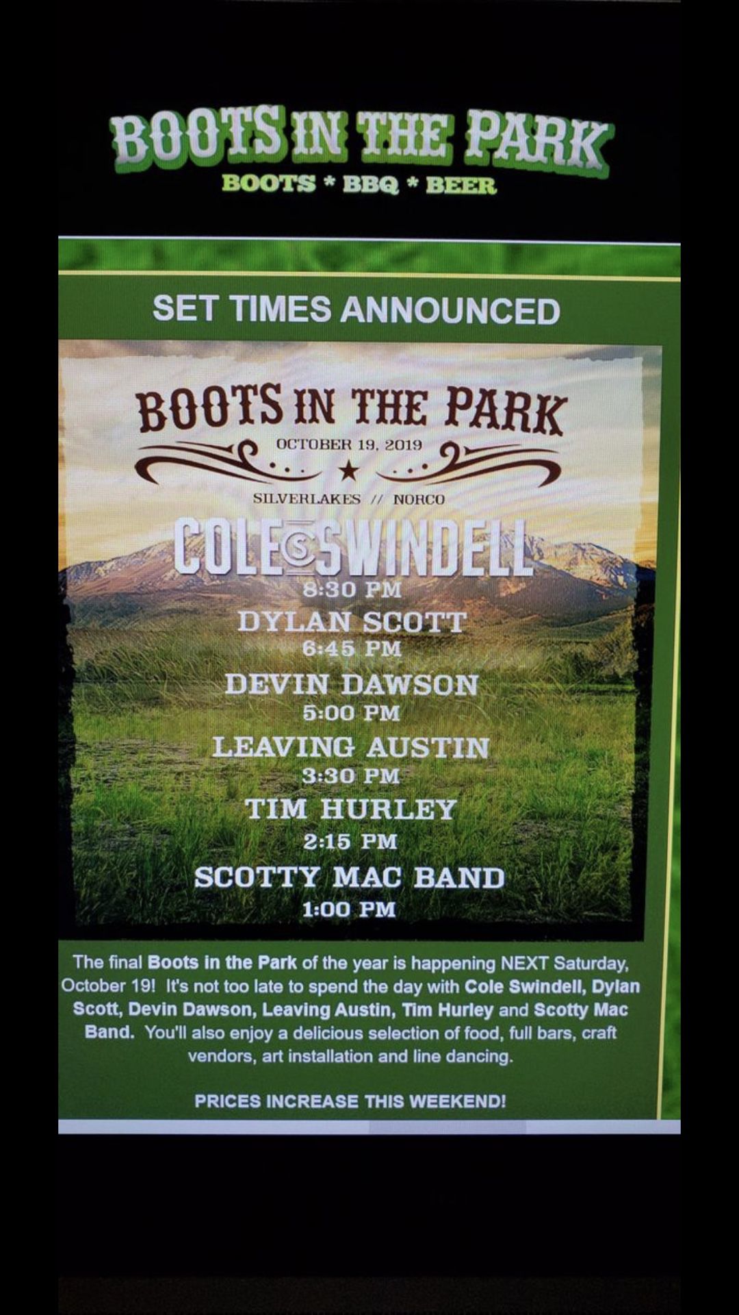 Boots in the Park country concert