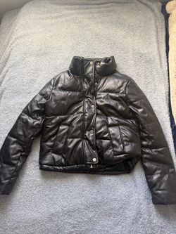 Black Faux Leather Puffer Jacket