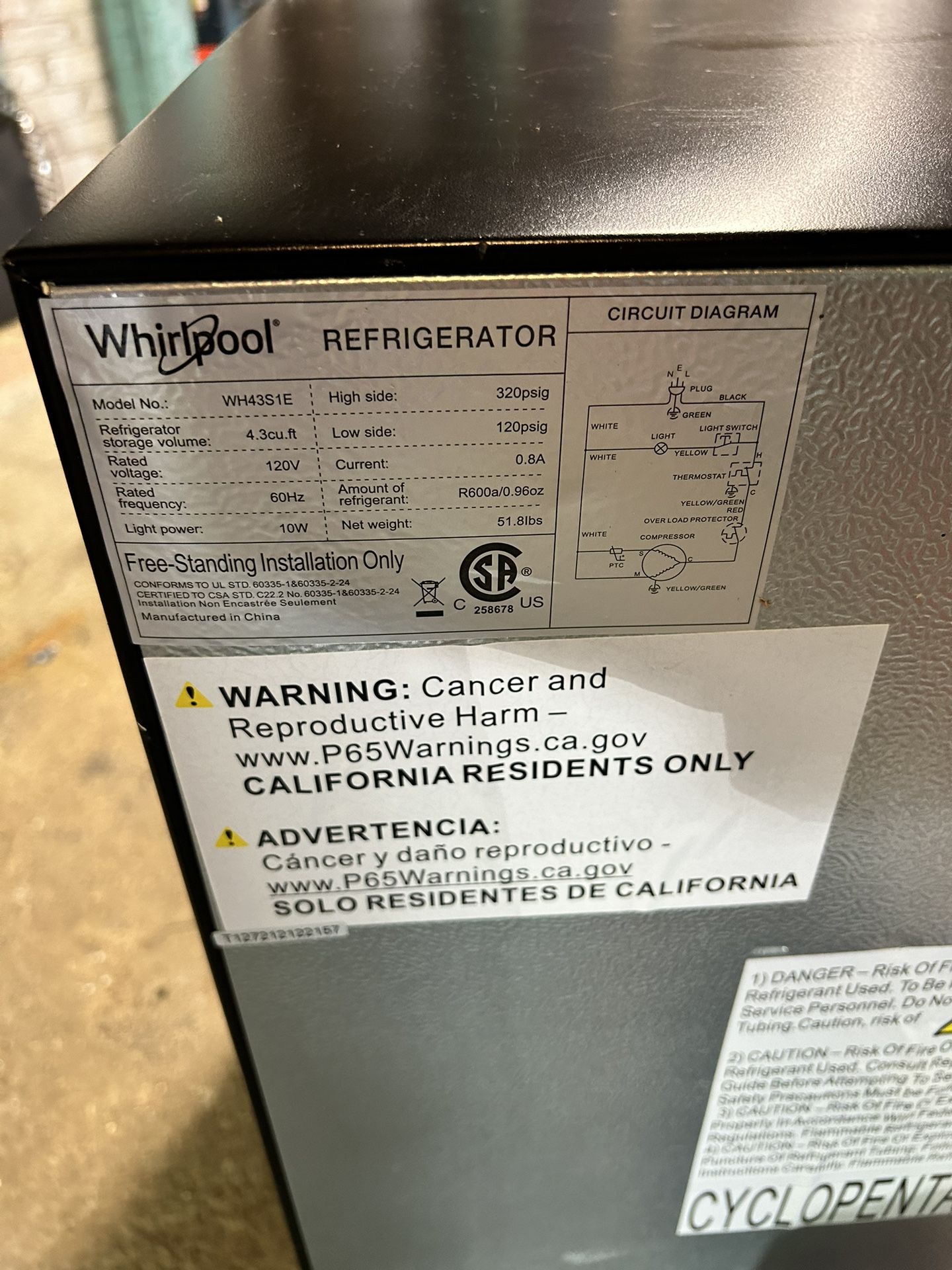 Whirlpool 4.3 Cubit Foot Mini Fridge