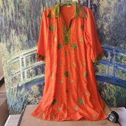 Women's Orange Embroidered Long Tunic Size 48 