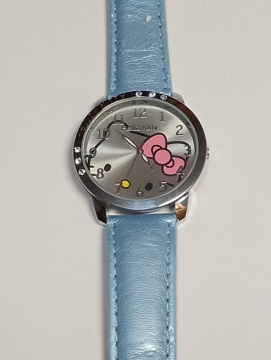 Hello Kitty Watch Analog Light Blue Band Silver Tone