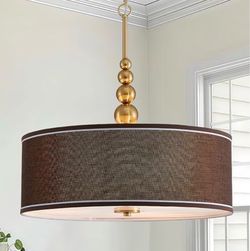 Drum Pendant Light Gold and Brown