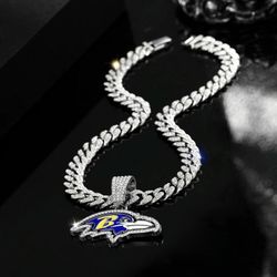 Iced Out Silver Ravens Necklace 