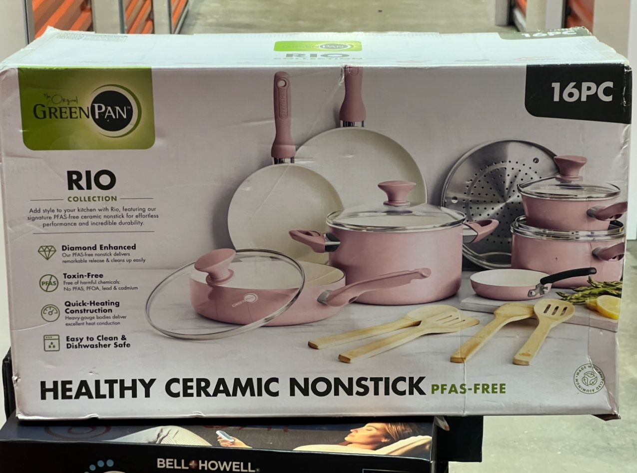 Green Pan Rio 16 Piece Ceramic Nonstick Cookware Set Pink