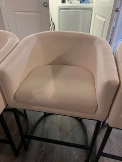 Cream Upholstered Bar Stool with Metal Base