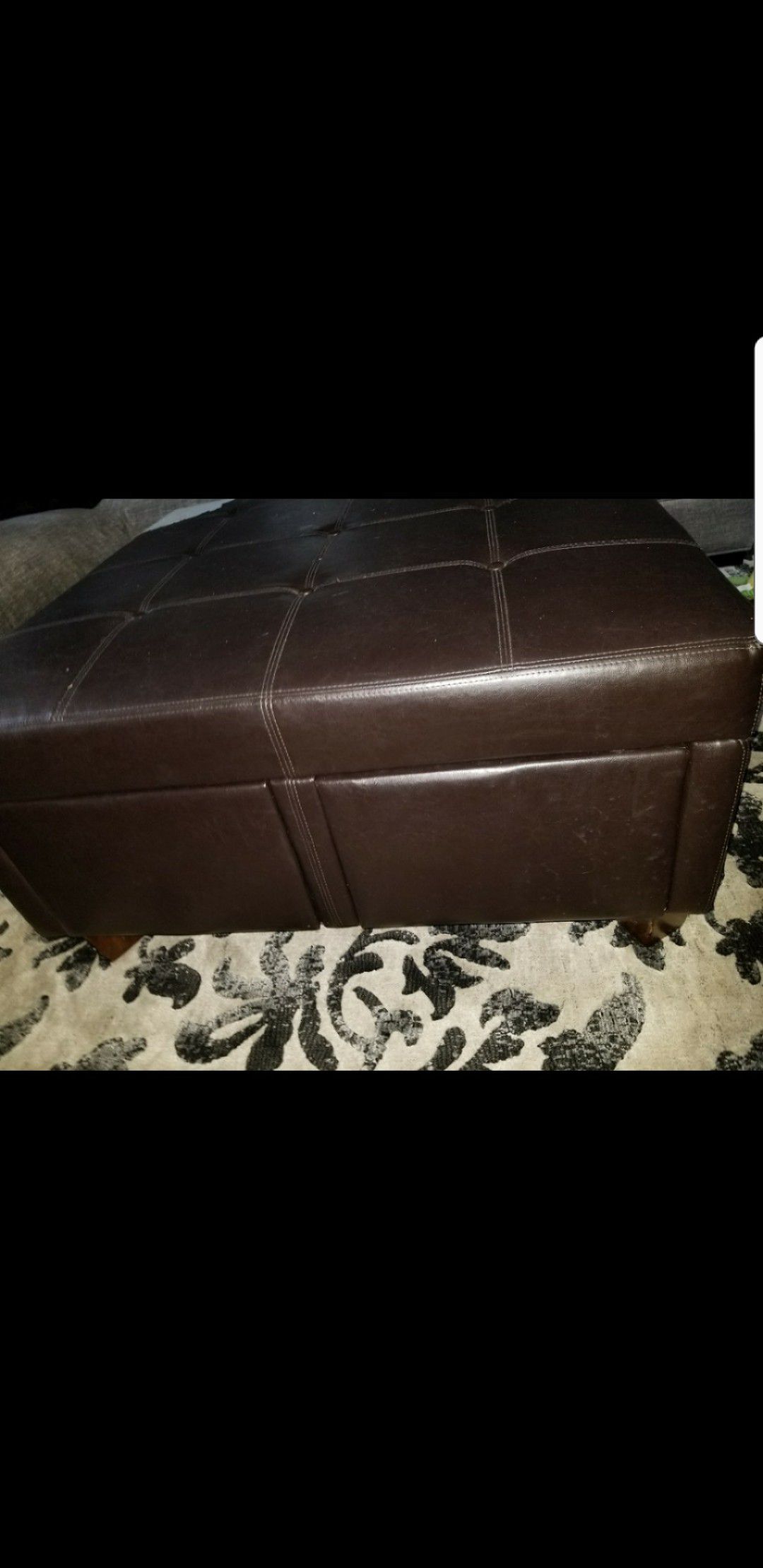 Brown leather Ottoman with 4 drawers