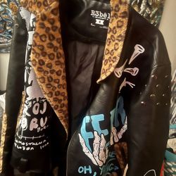 PUNK CHEETAH PRINT LEATHER JACKET 
