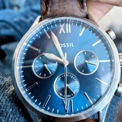 Fossil Men’s Blue Dial Brown Leather Chronograph Watch