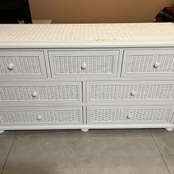 White Wicker Rattan Dresser - 7 Drawer Coastal Cottage / ( fee for delivery and handling)