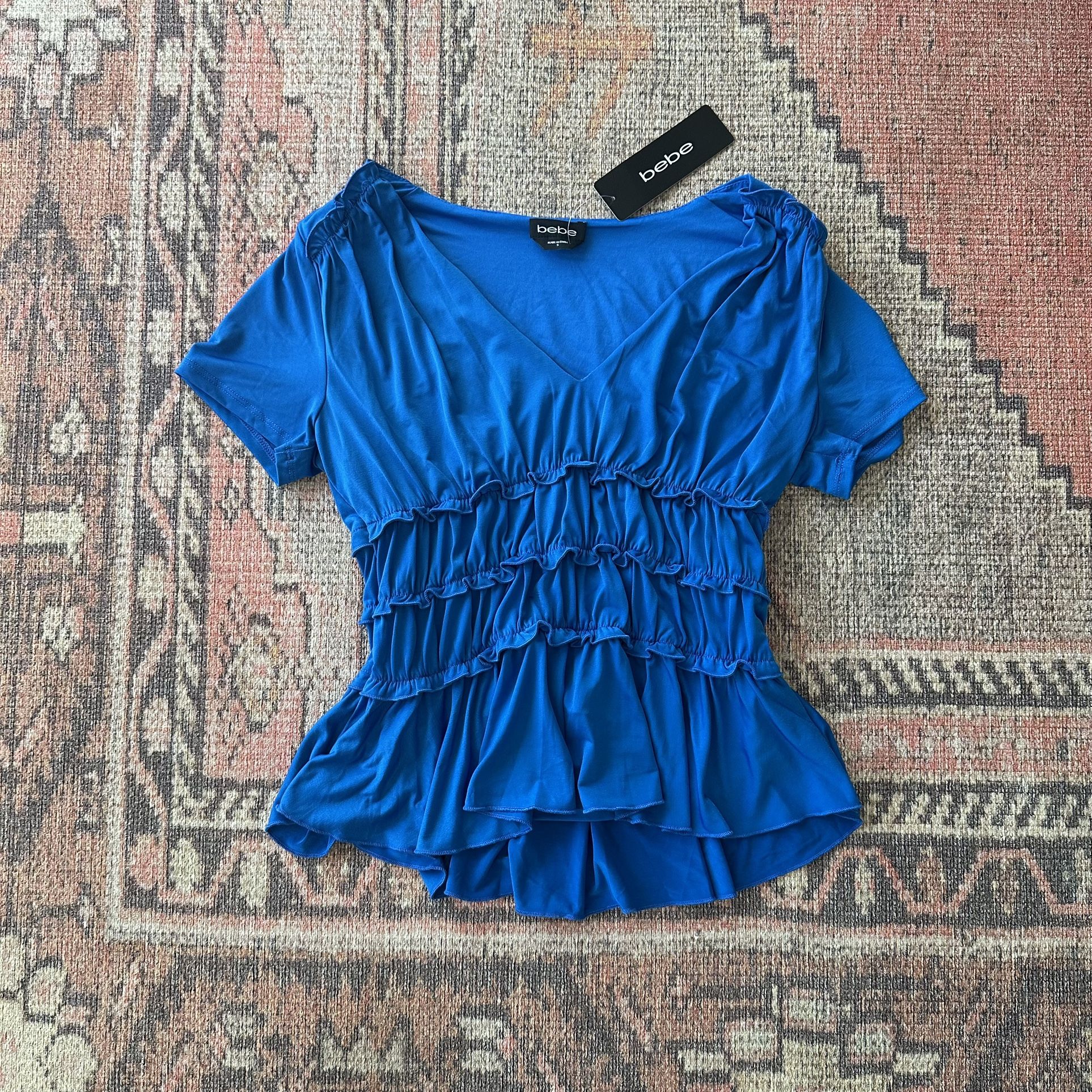 Bebe Royal Blue Sadie Smocked Top