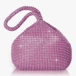 Pink Women's Rhinestone Clutch Evening Bags Sparkly Glitter Triangle Purse for 1920s Party Prom Wedding